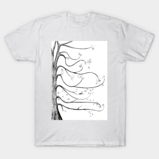 Four Seasons Tree of Life Ink Illustration in Black and White T-Shirt